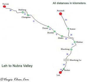 Leh to Nubra Valley Road Map