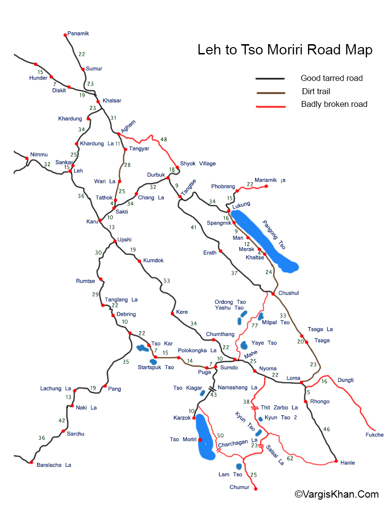 leh to tso moriri road map