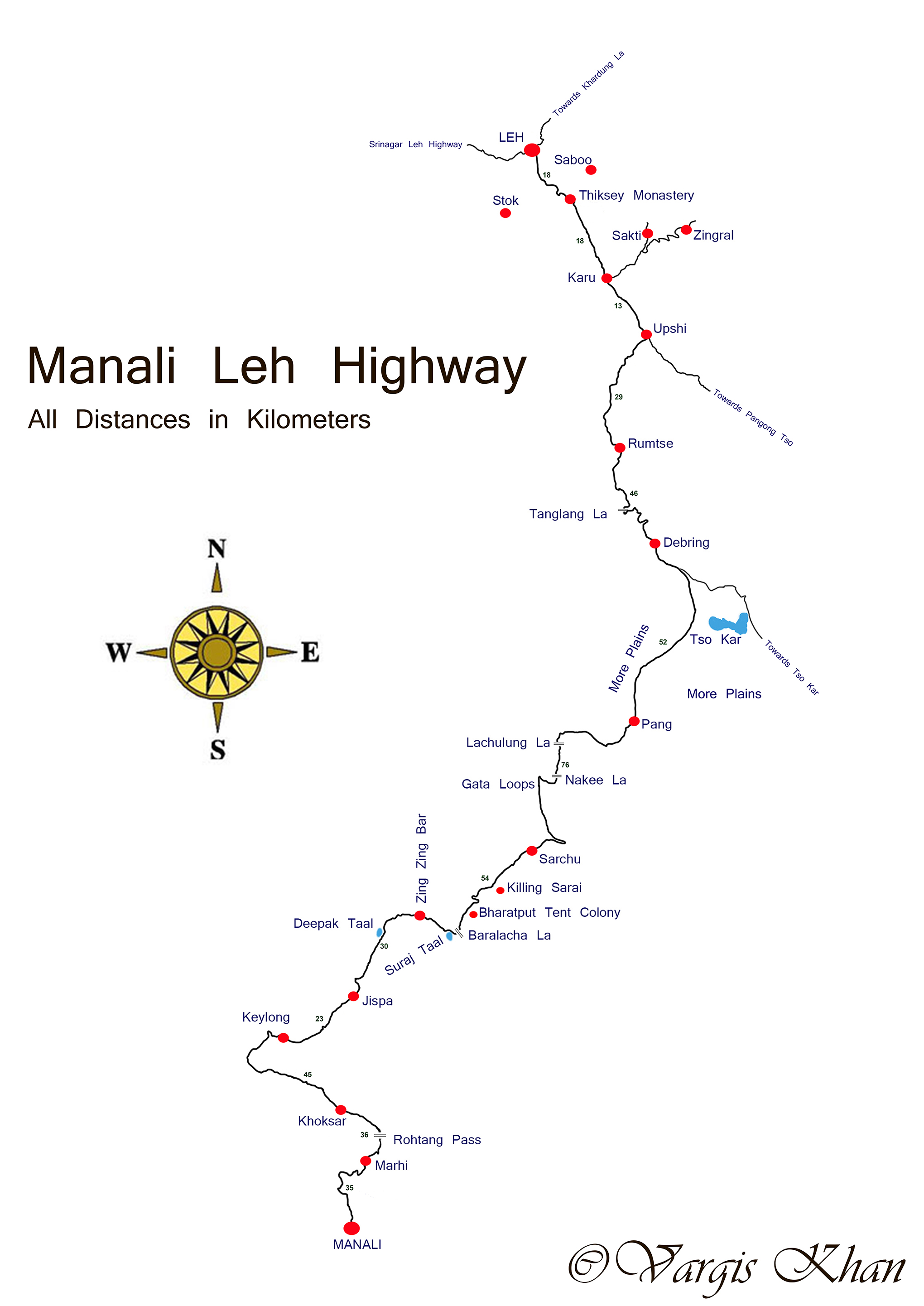 Manali To Leh Road Map With Distance 