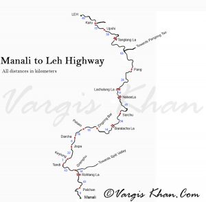 Manali Leh Highway Road Map