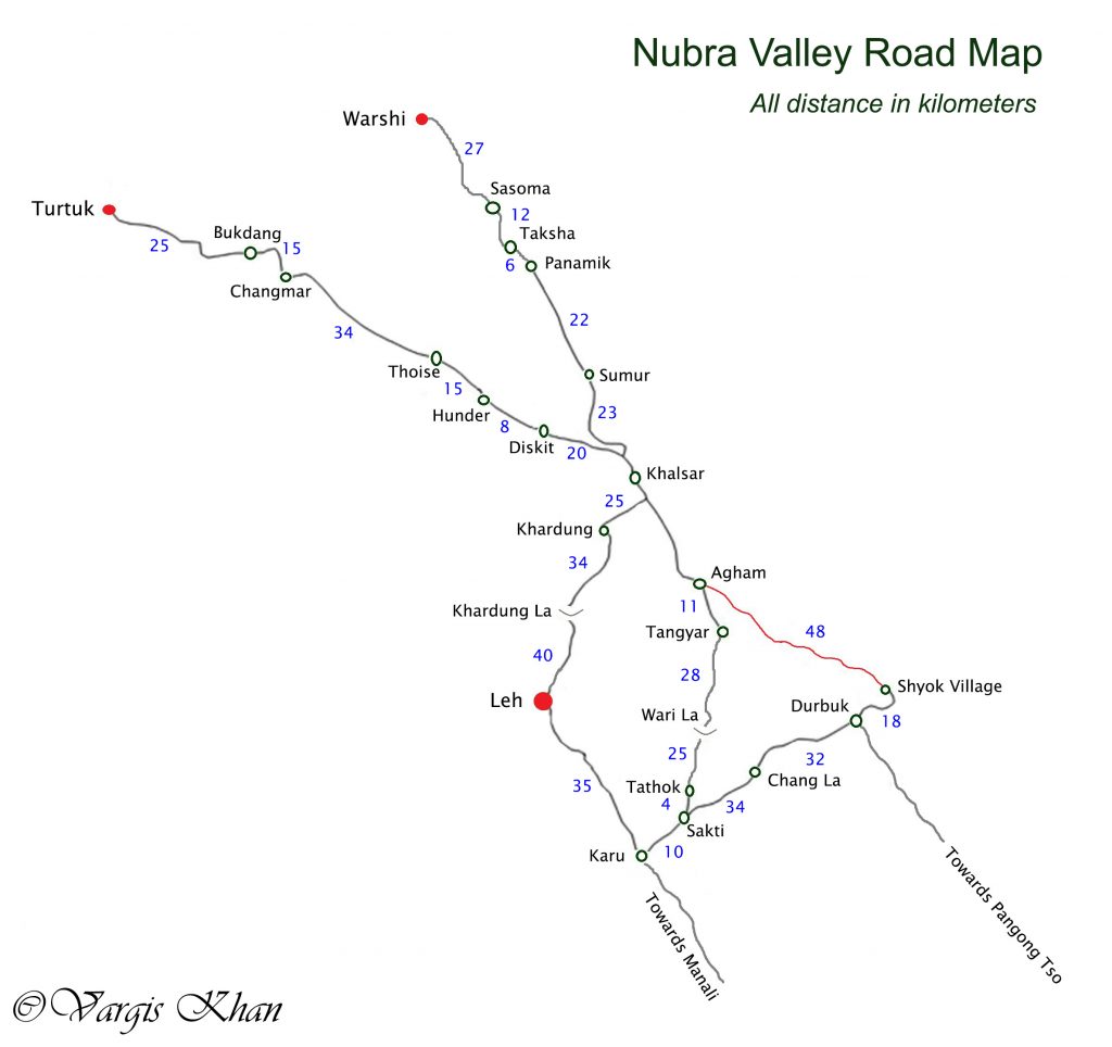 leh to nubra valley road map