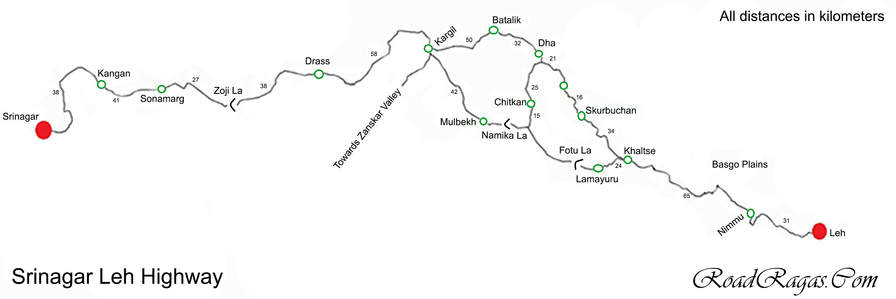 srinagar to leh road map