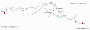 Srinagar to Leh road map