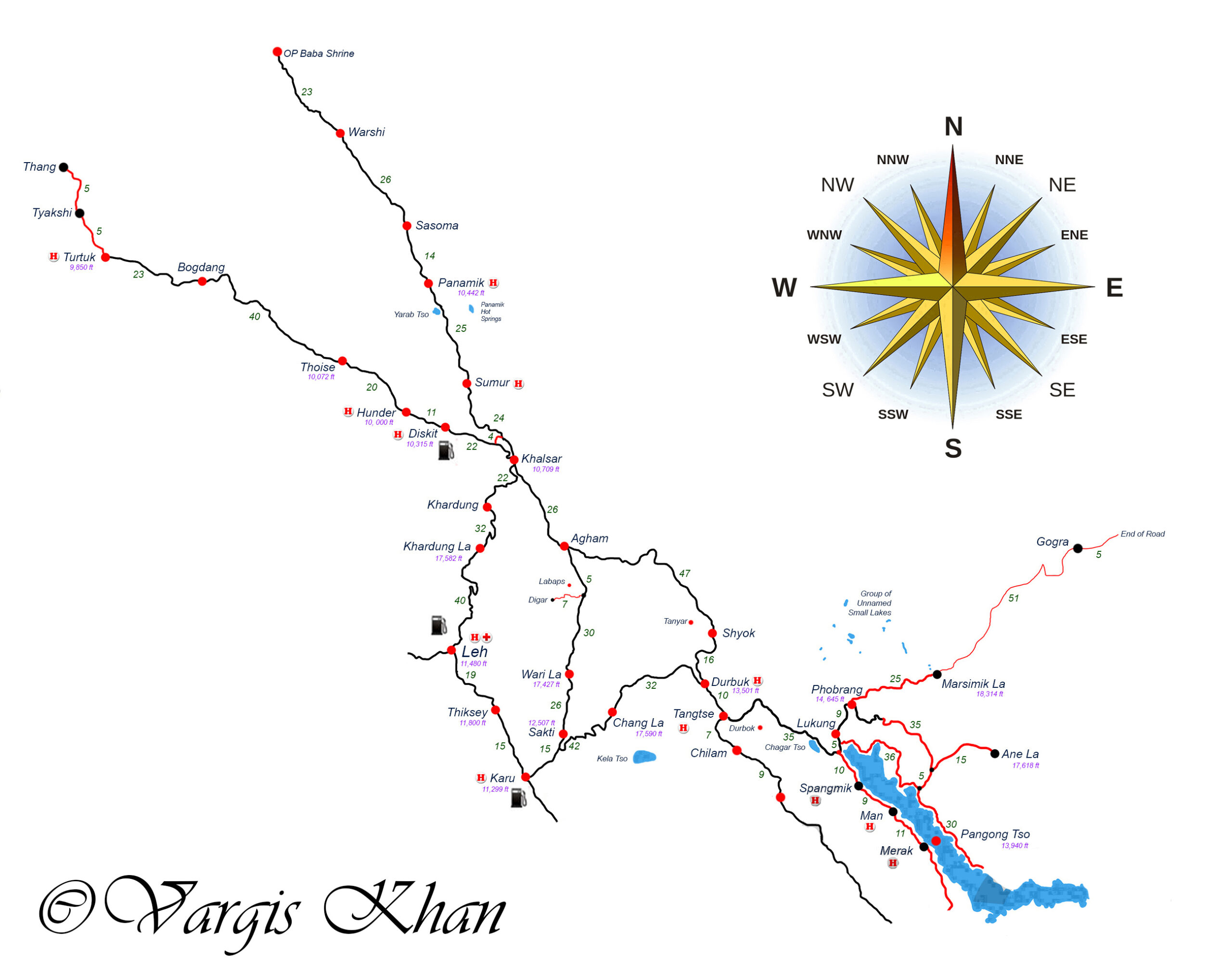 Nubra Valley to Pangong Tso Route