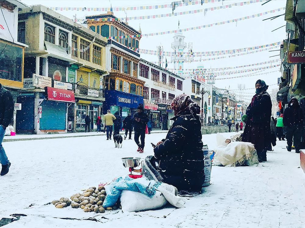 leh city after snowfall