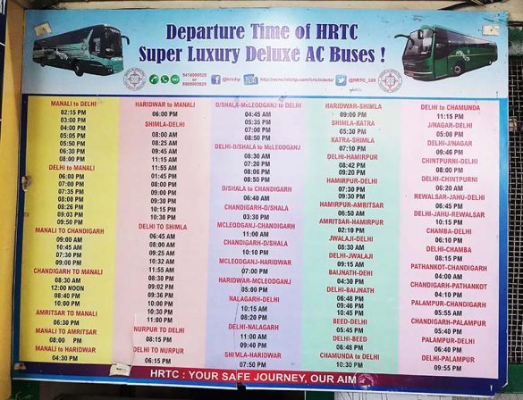 HRTC Bus Schedule - Timings of HRTC AC Buses - Vargis Khan