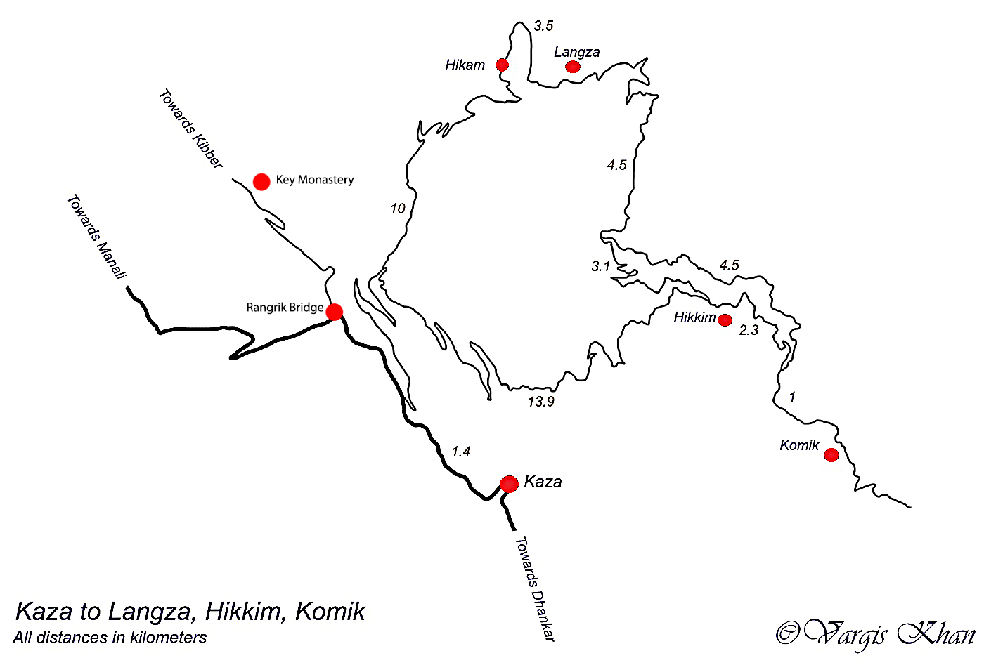Kaza to Komic route map