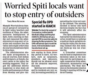 Tourist Entry Banned in Spiti Valley