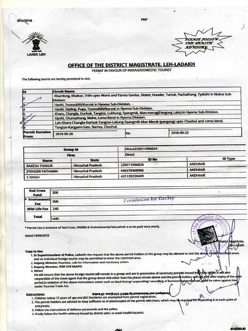 permits for leh ladakh