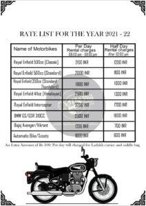 leh ladakh bike rental rates