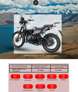 leh ladakh bike rental rates